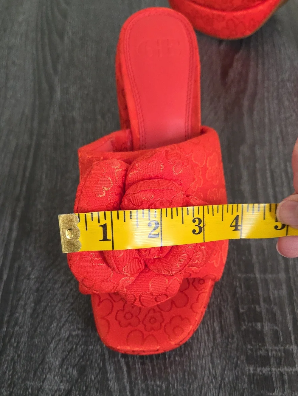 Gianni Bini Red Orange Floral Platform Mule 8M. 3D Rose-Accent Thick Front Strap - Picture 8 of 12